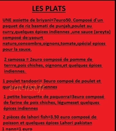 Saveur et délice de l'Inde — carte page 1