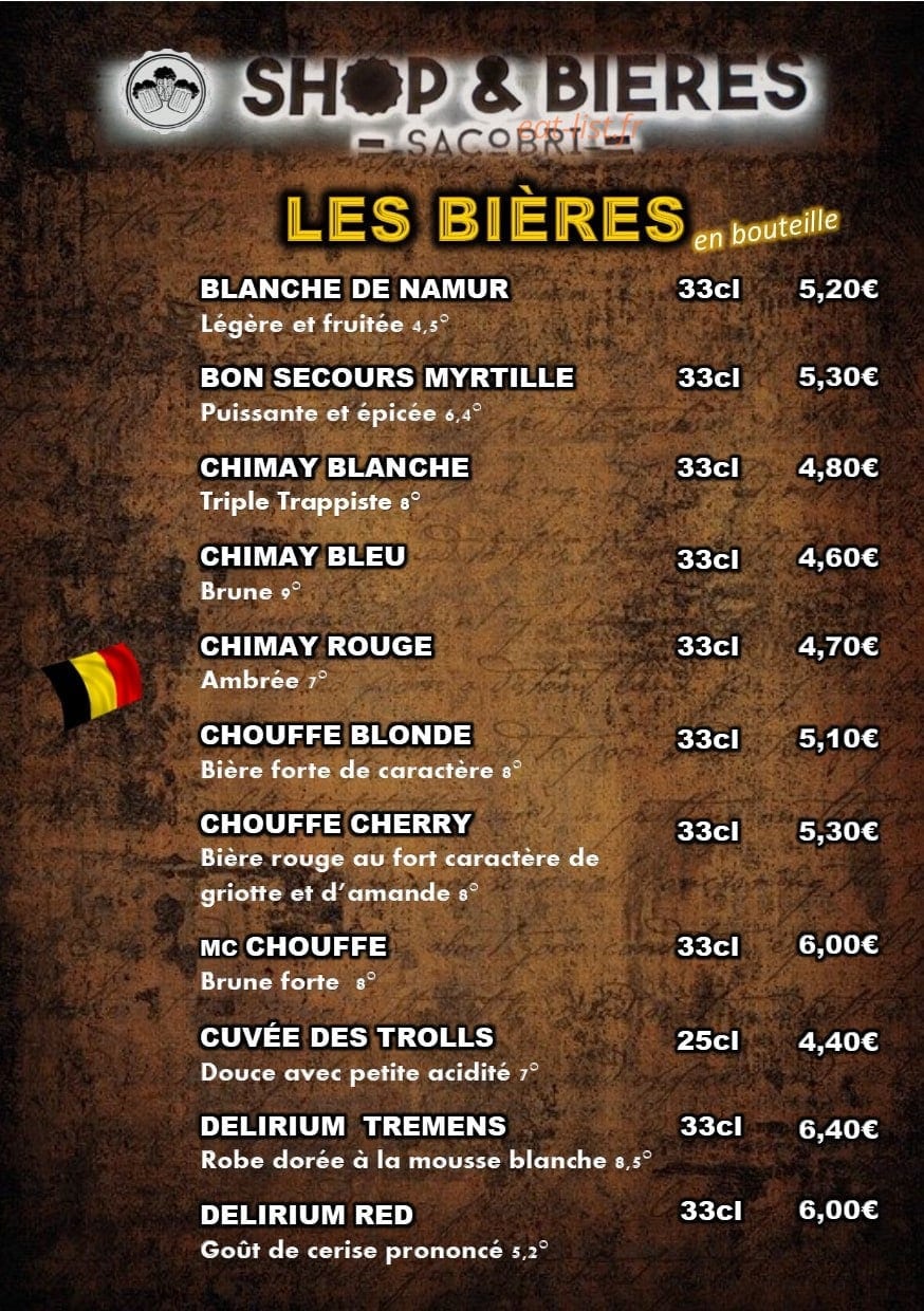 Carte et menu de Shop & Bières Sacobri à Chalons en Champagne — Les bières page 6