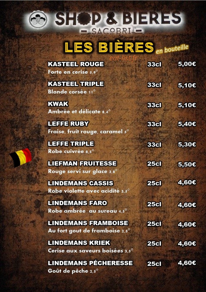 Carte et menu de Shop & Bières Sacobri à Chalons en Champagne — Les bières page 5