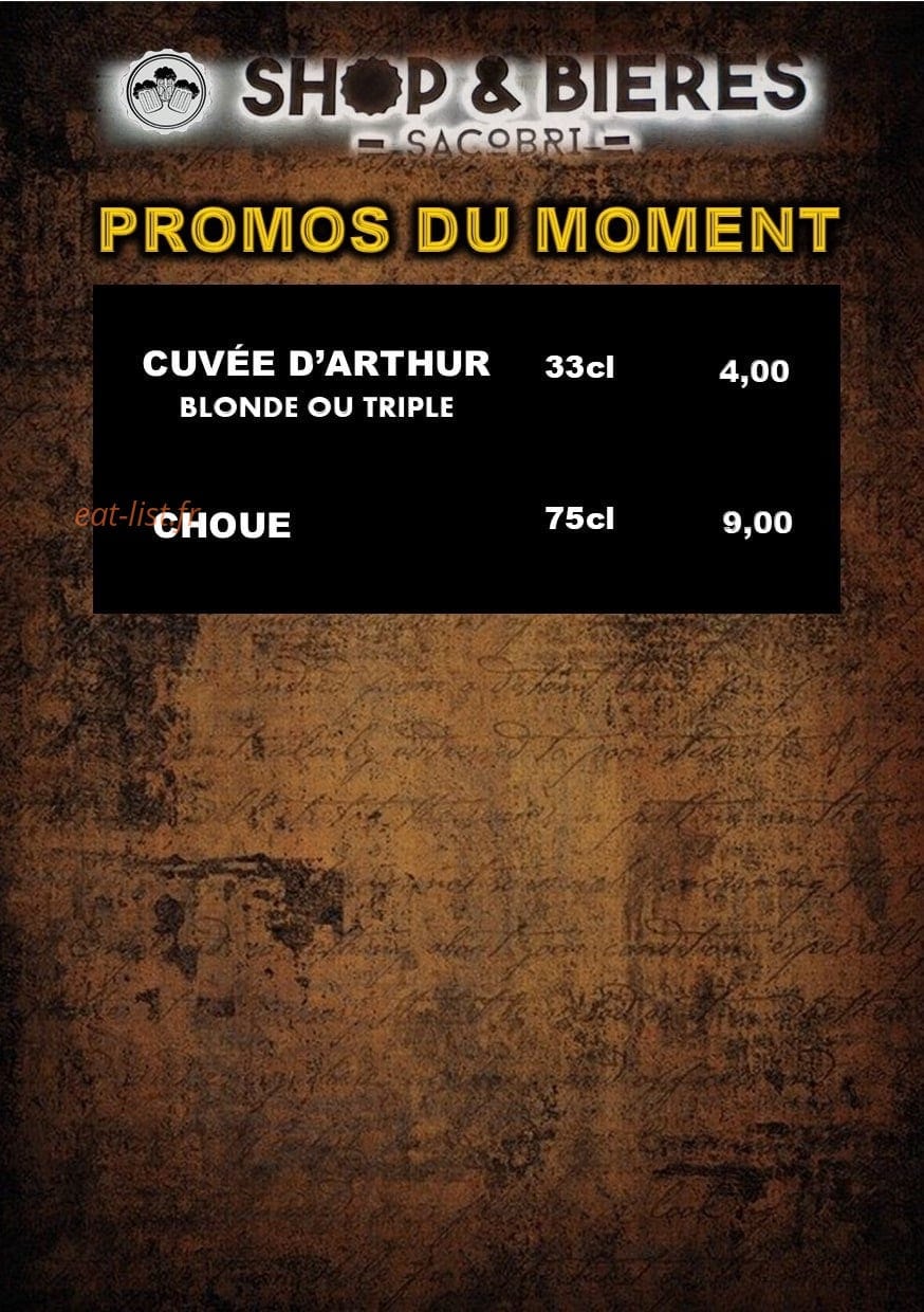 Carte et menu de Shop & Bières Sacobri à Chalons en Champagne — Promos du moment