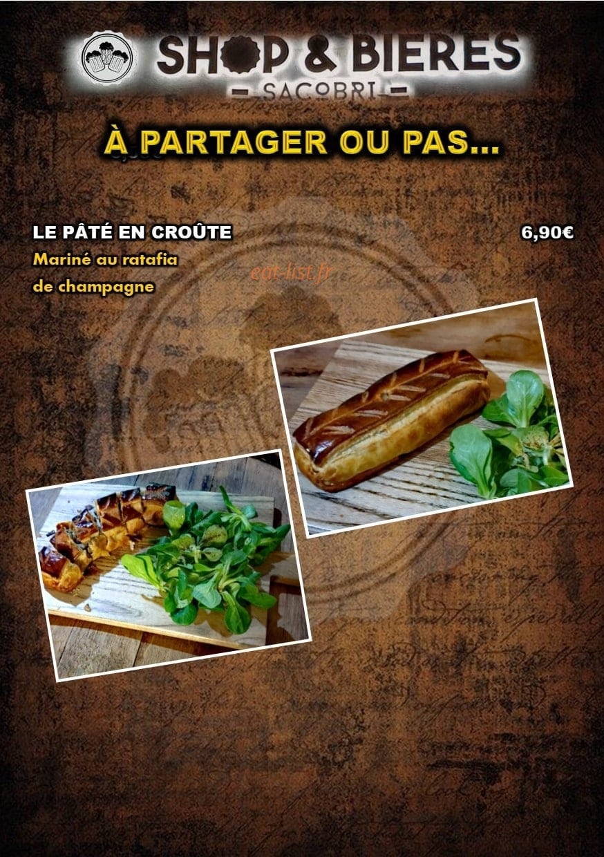 Carte et menu de Shop & Bières Sacobri à Chalons en Champagne — à partager ou pas