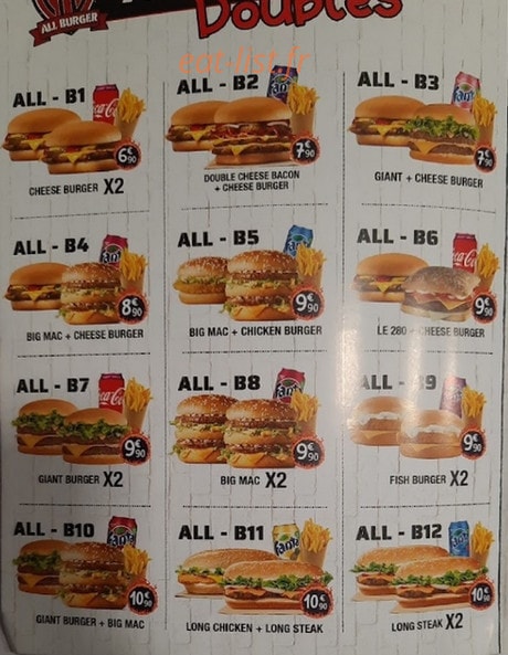 All Burger — carte page 2