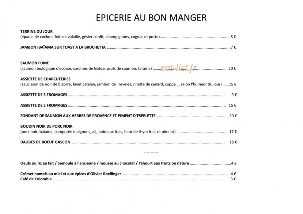 Au Bon Manger — carte page 1