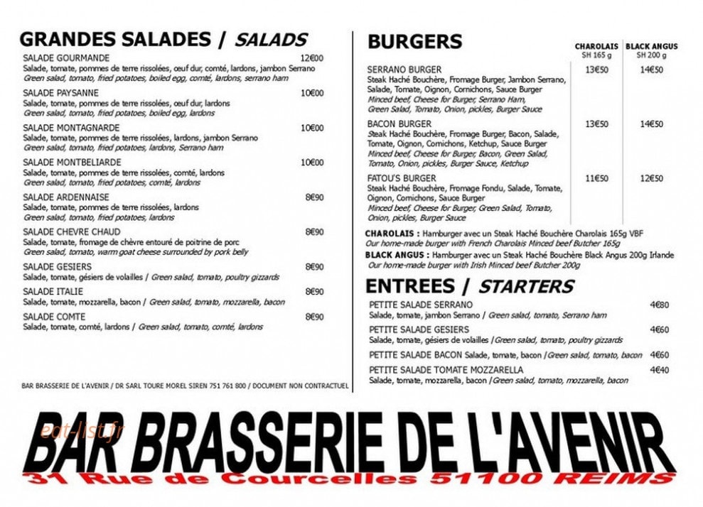 Bar Brasserie De L'Avenir — carte page 4