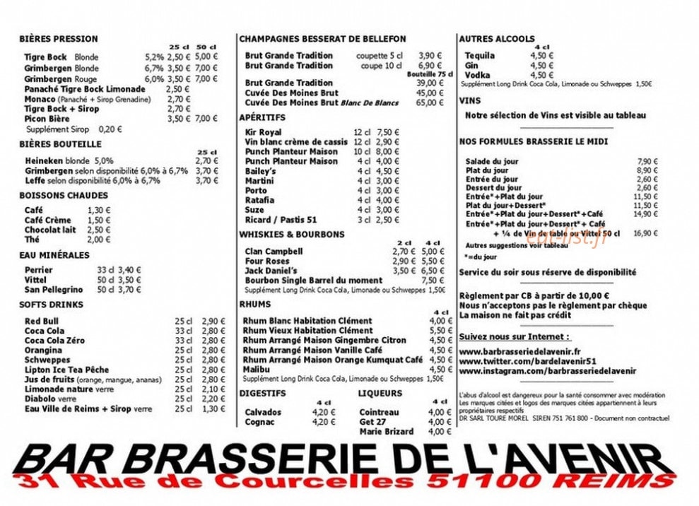 Bar Brasserie De L'Avenir — carte page 7