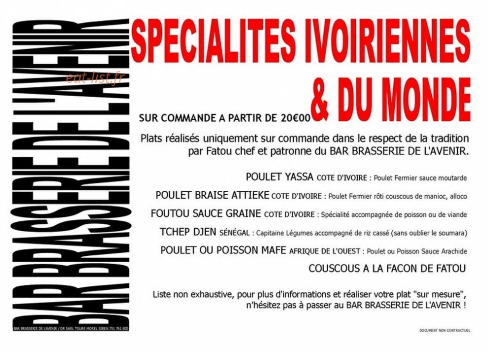 Bar Brasserie De L'Avenir — carte page 2