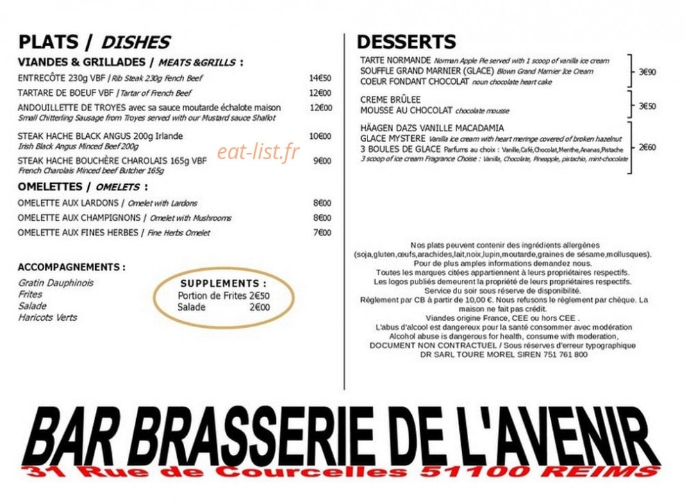 Bar Brasserie De L'Avenir — carte page 5