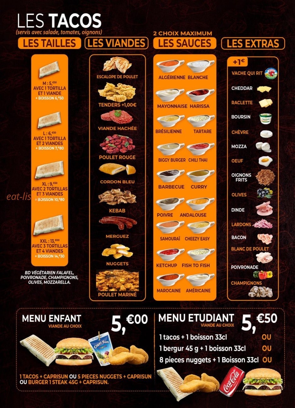 BD Tacos & Pizza — carte page 1