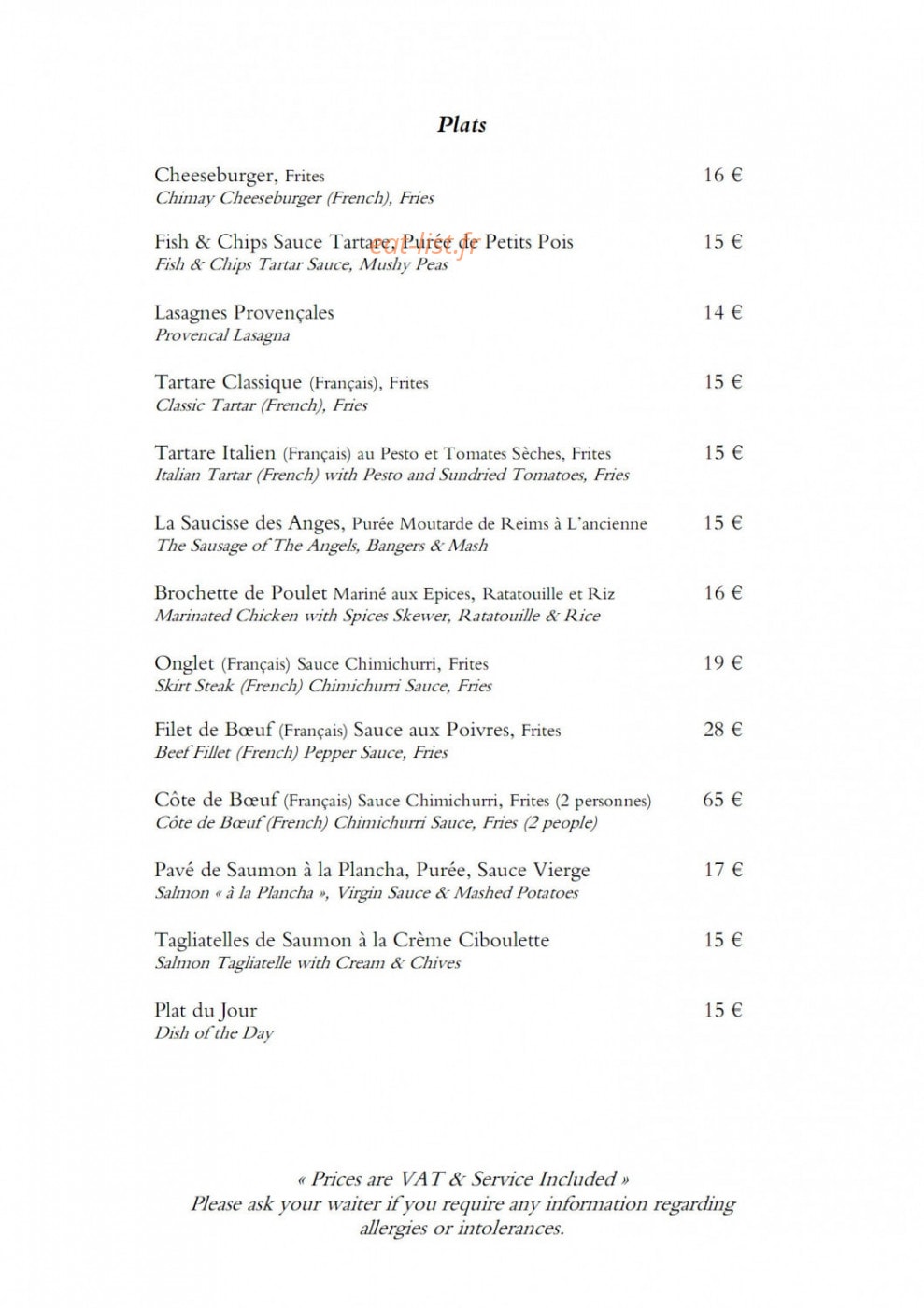 Bistro des anges — carte page 2