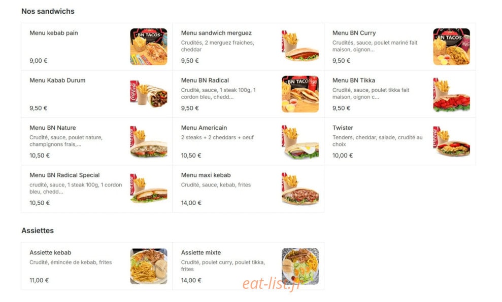 BN Tacos — carte page 4