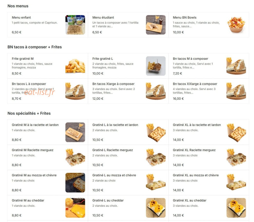 BN Tacos — carte page 1