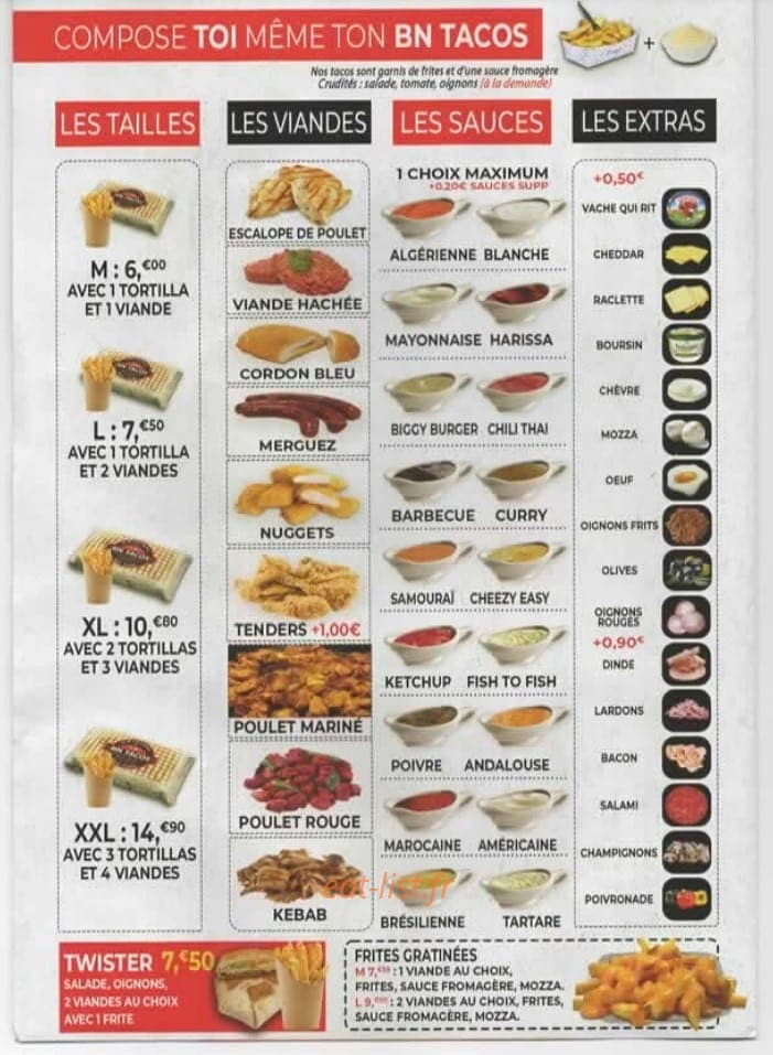 BN Tacos — carte page 1