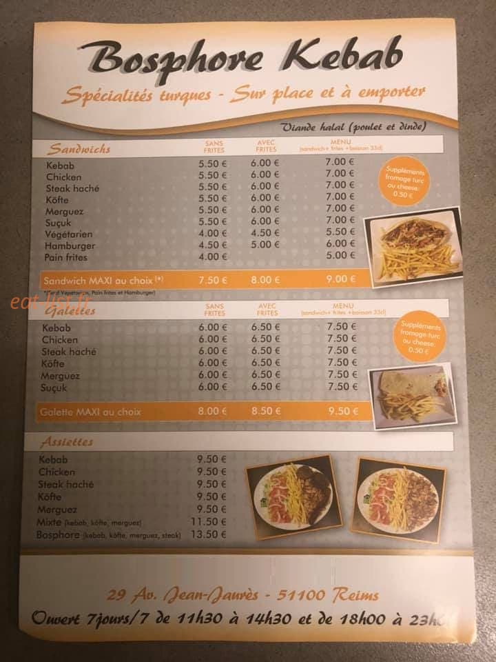 Bosphore Kebab — carte page 1