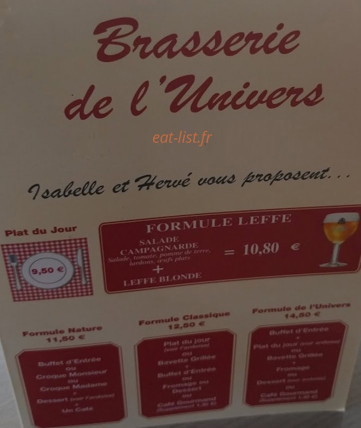 Brasserie de l'Univers — carte page 1