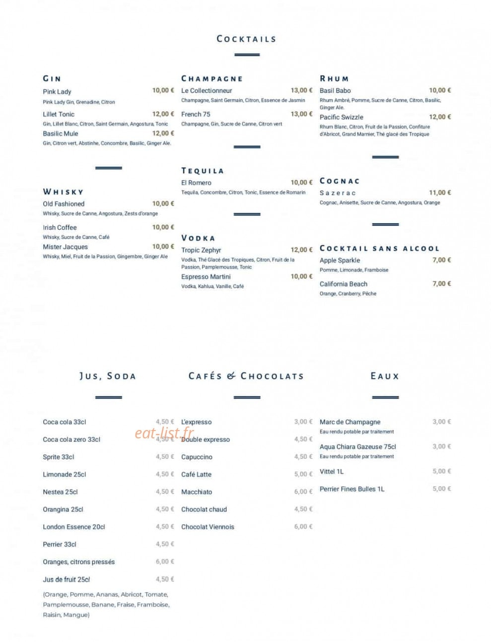 Continental Restaurant — carte page 6