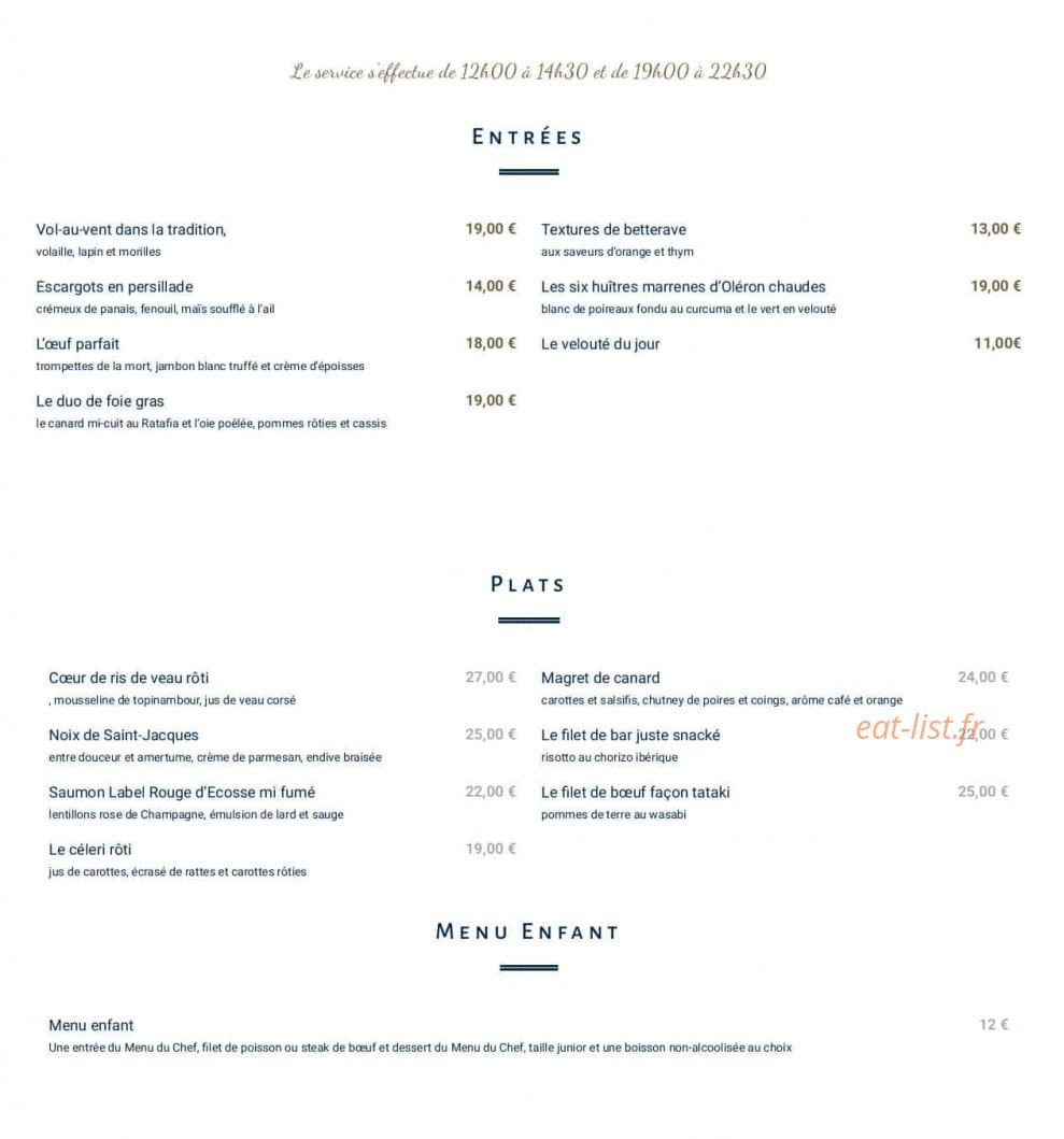 Continental Restaurant — carte page 1