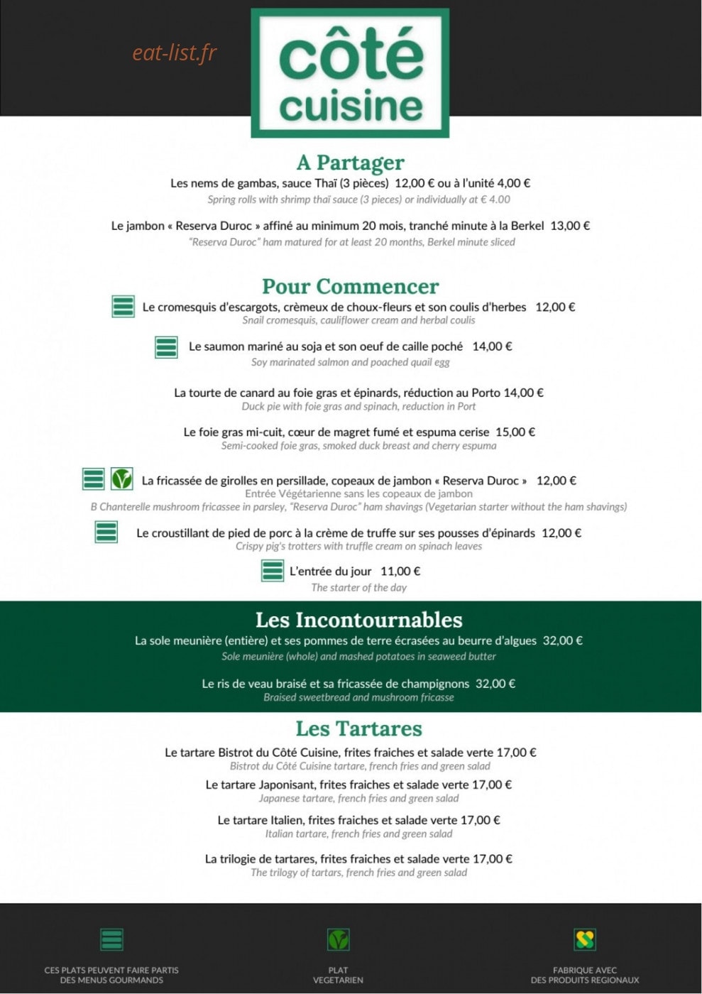 Côté Cuisine — carte page 1