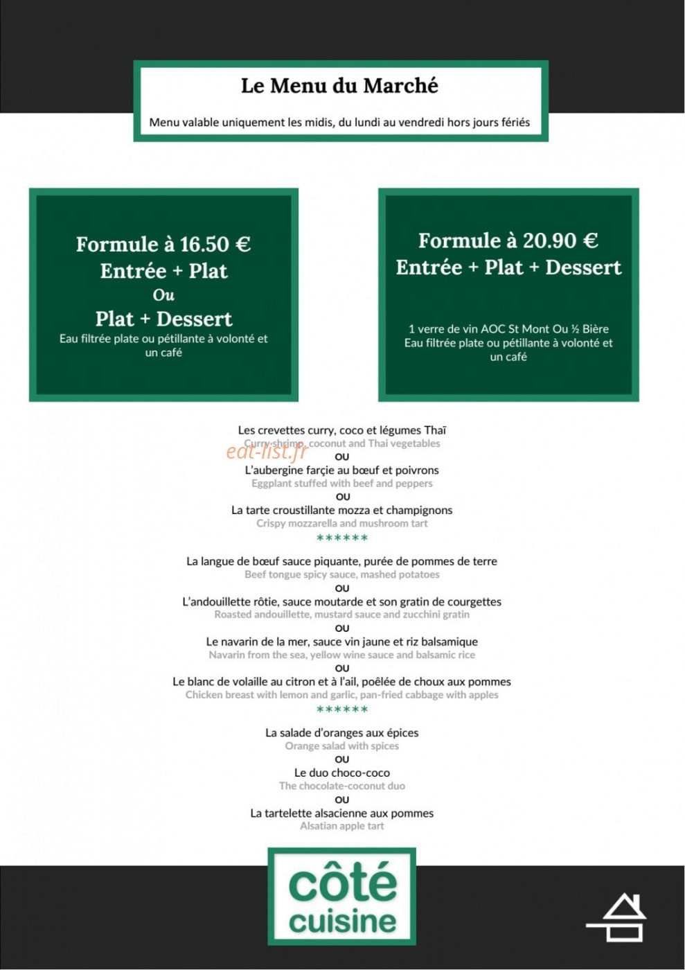 Côté Cuisine — carte page 3