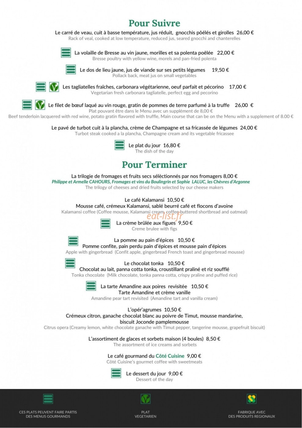 Côté Cuisine — carte page 4