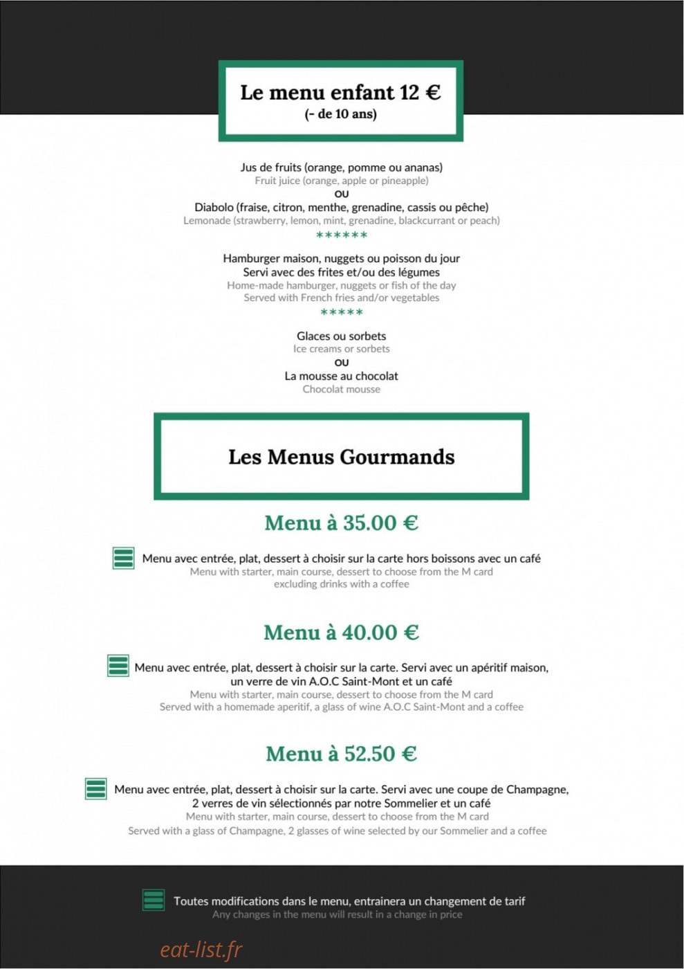 Côté Cuisine — carte page 2