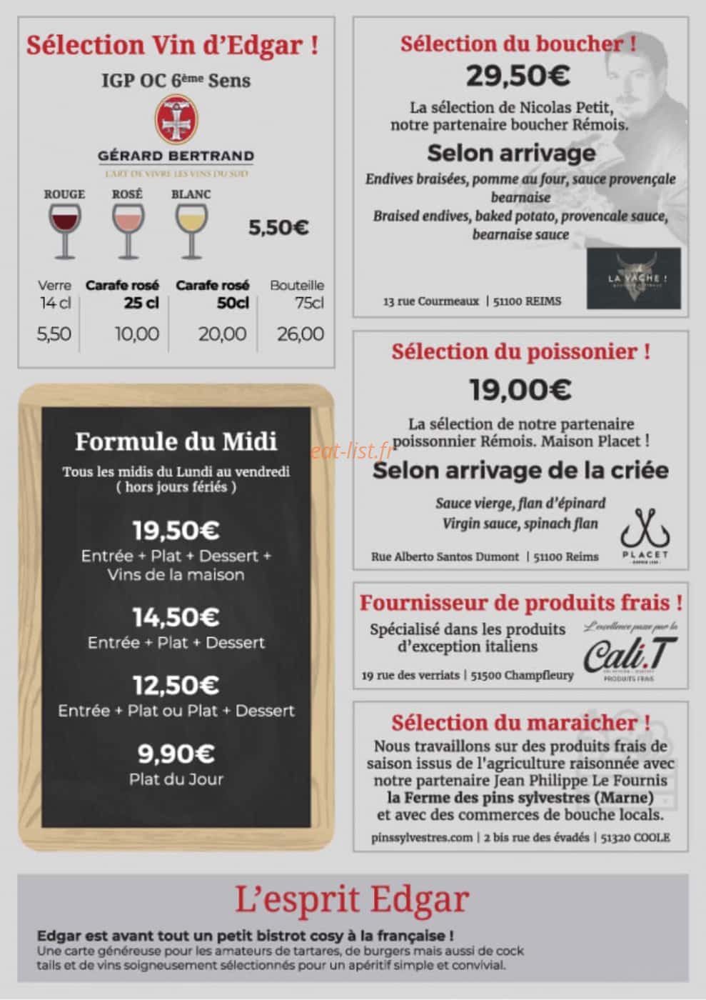 Edgar Bistrot — carte page 2