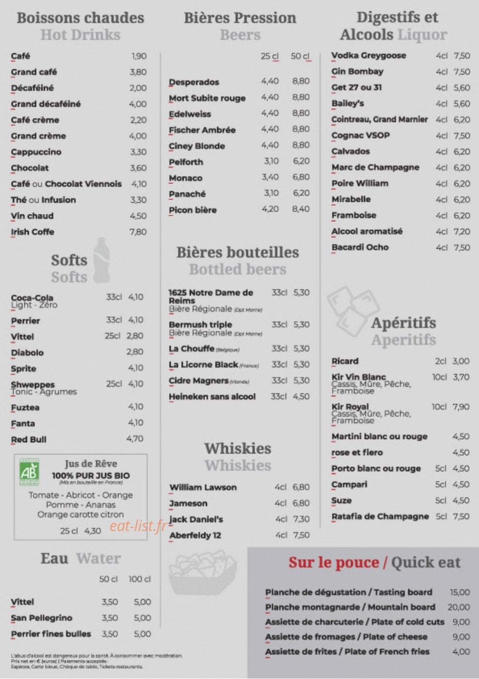 Edgar Bistrot — carte page 3
