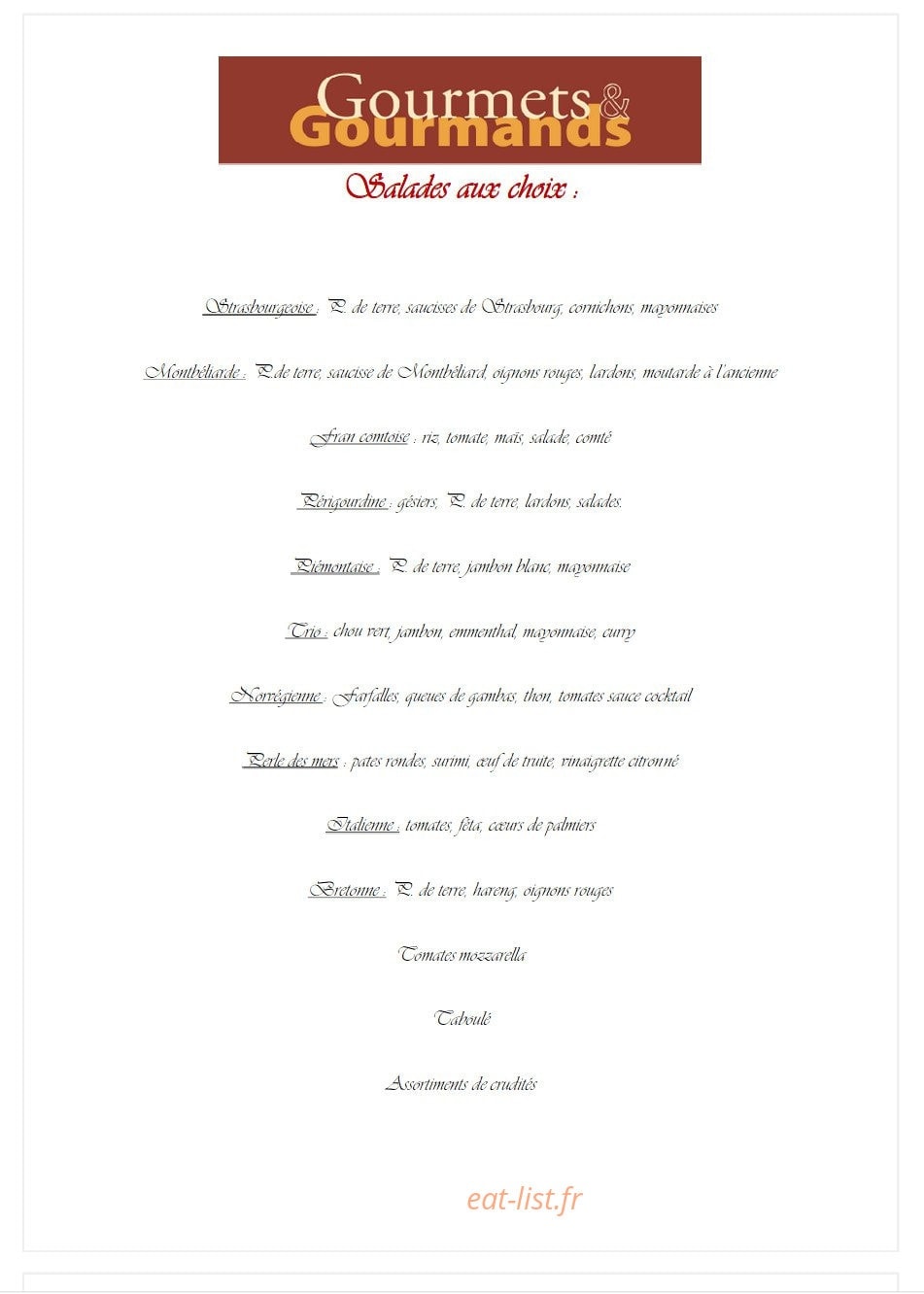 Gourmets et Gourmands — carte page 8