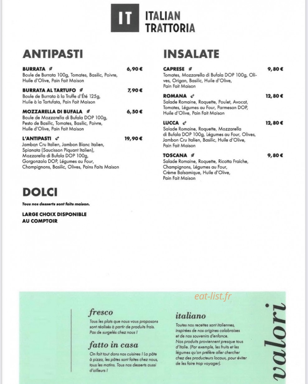 Italian Trattoria — carte page 2
