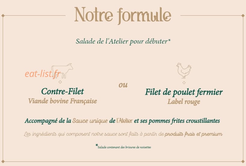 L'Atelier Entrecôte et Volaille — carte page 1