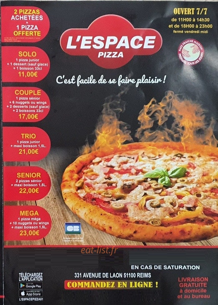 L'espace pizza — carte page 1