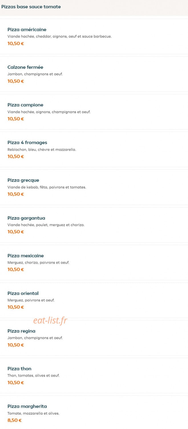 L'originale pizza — carte page 5