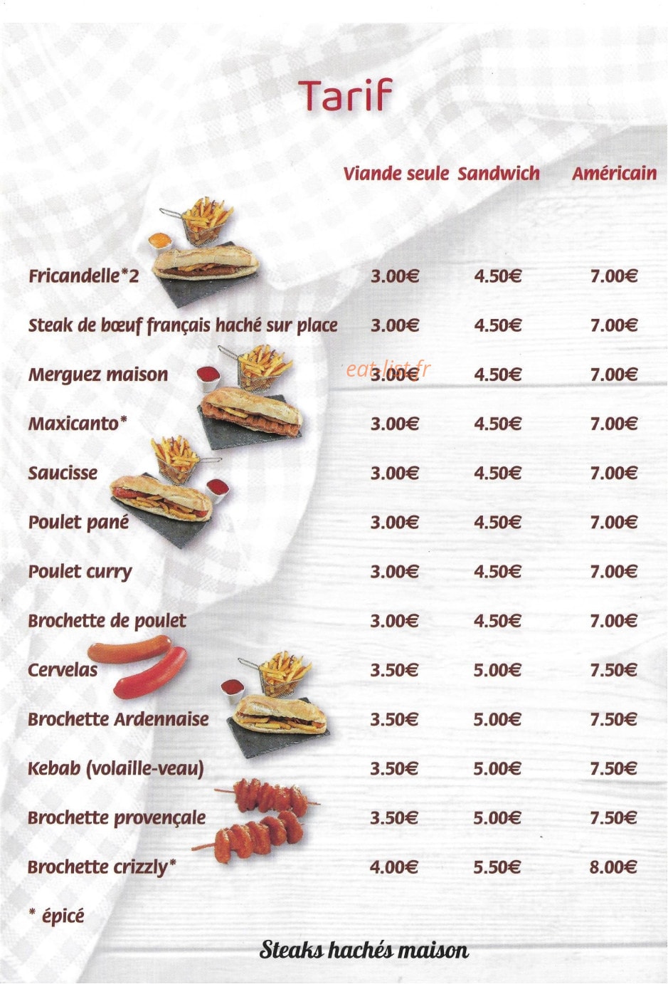 La ch'tite frite en folie — carte page 1