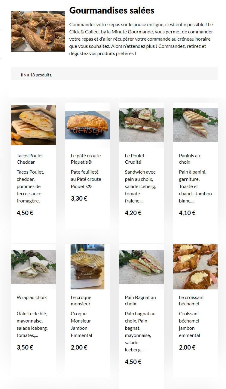 La Minute Gourmande — carte page 1