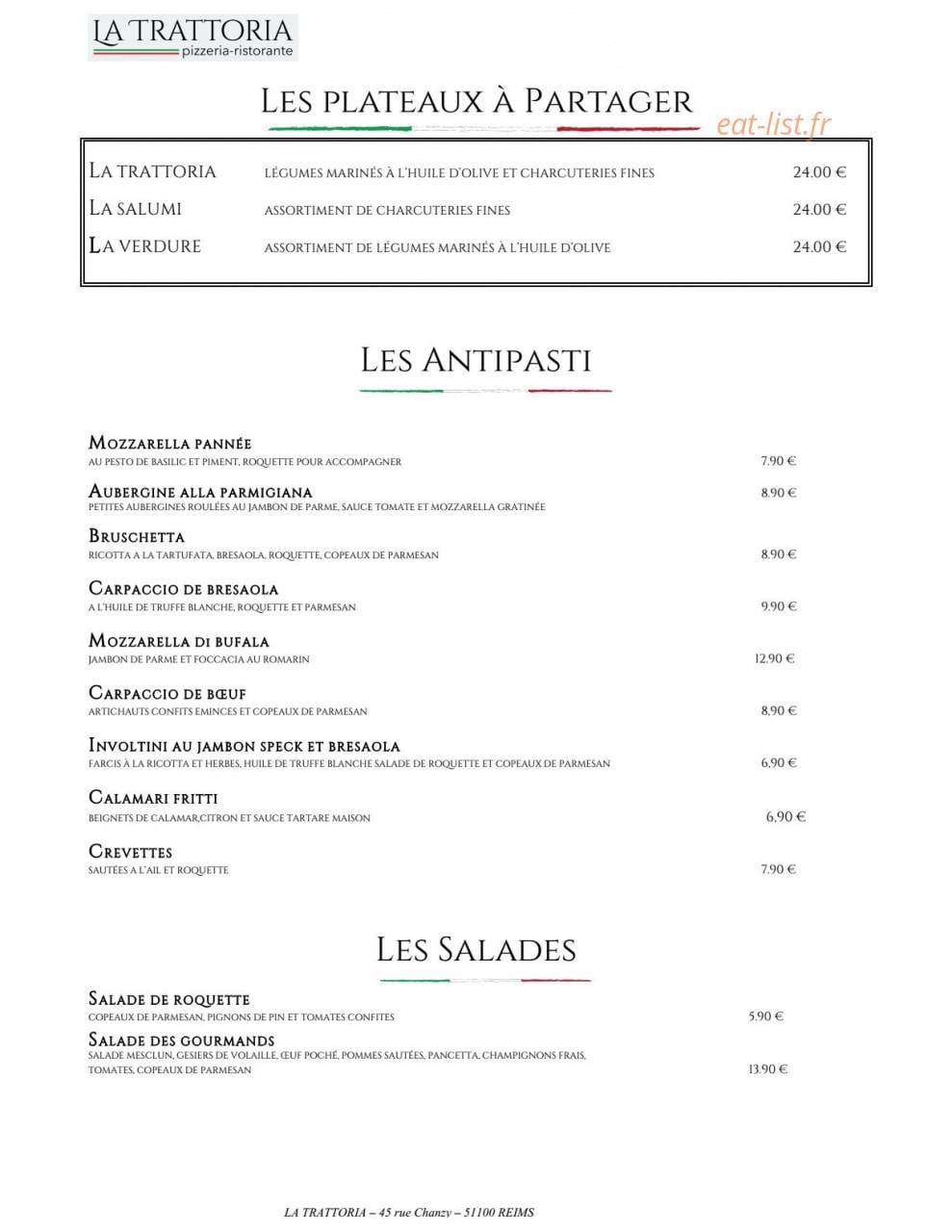La Trattoria — carte page 6