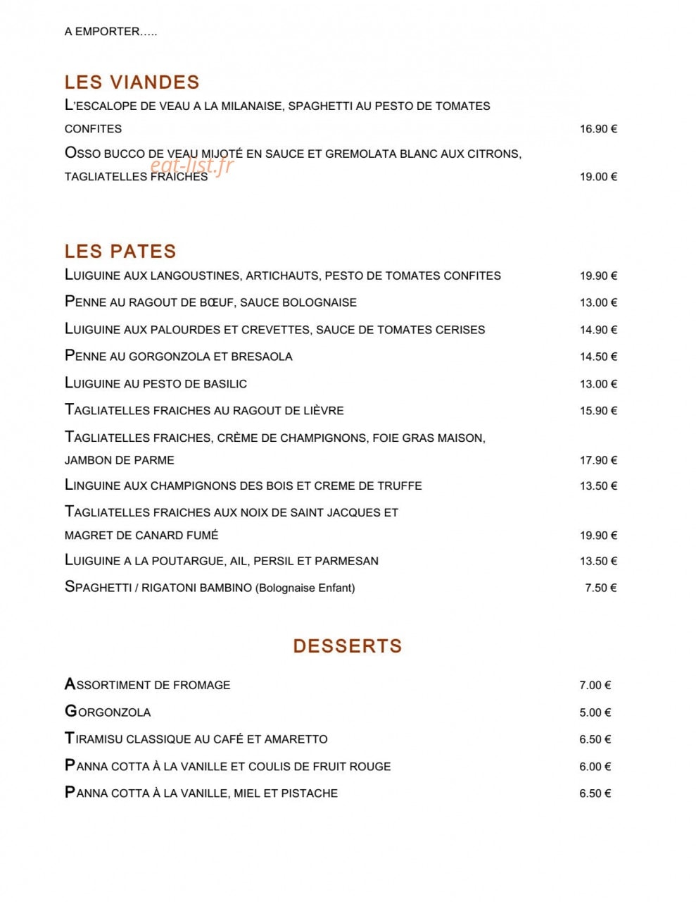 La Trattoria — carte page 5