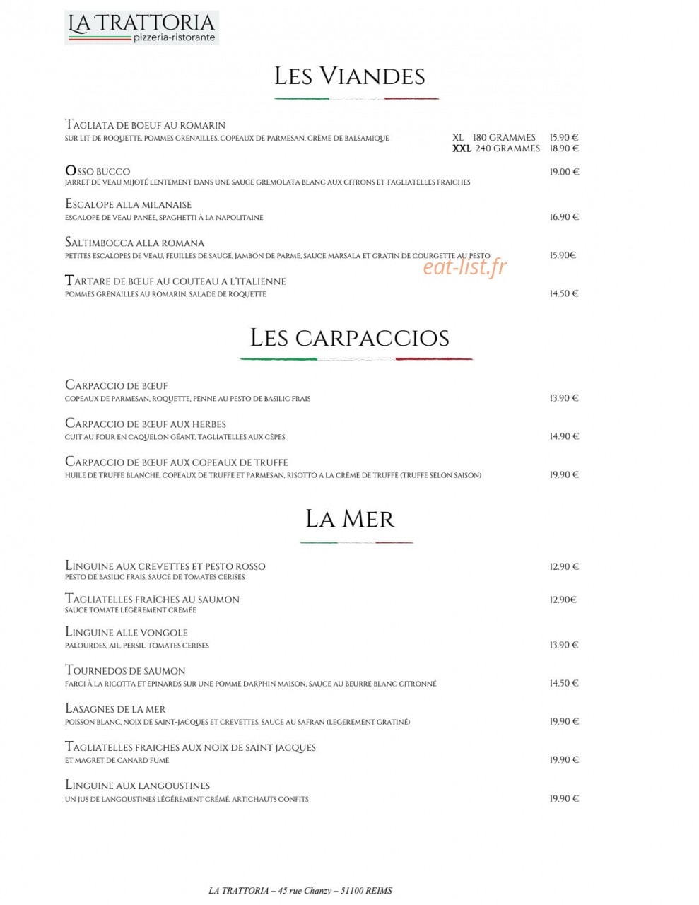La Trattoria — carte page 8