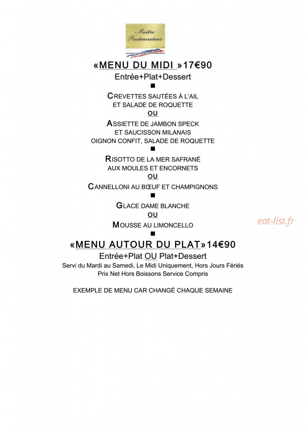 La Trattoria — carte page 1