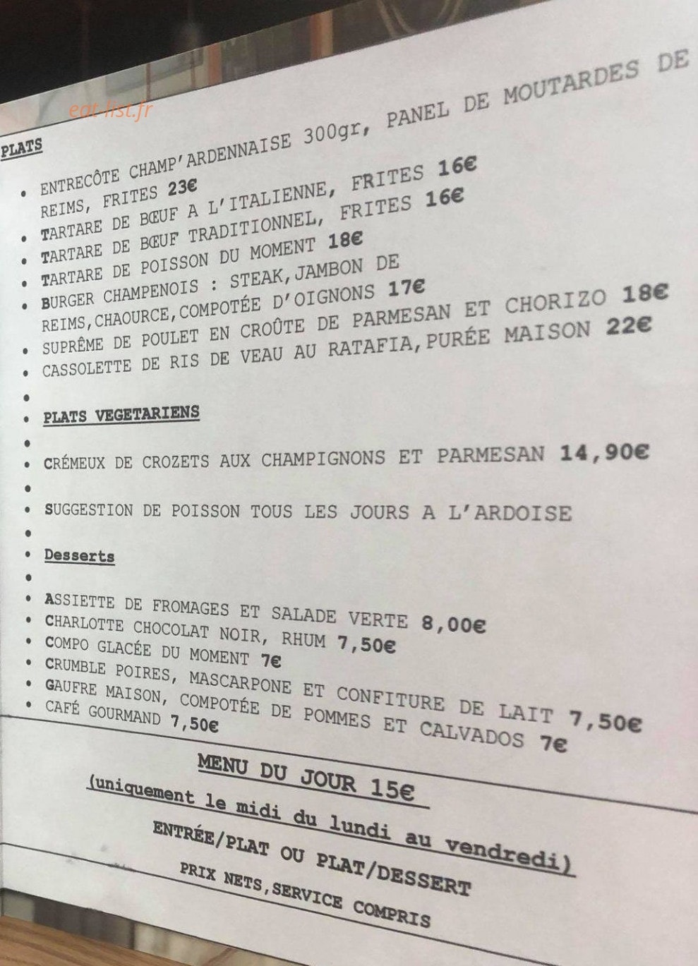 Les Cornichons — carte page 2