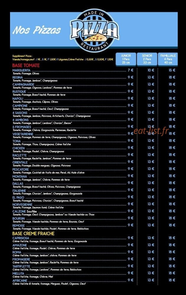 Made In Pizza — carte page 2