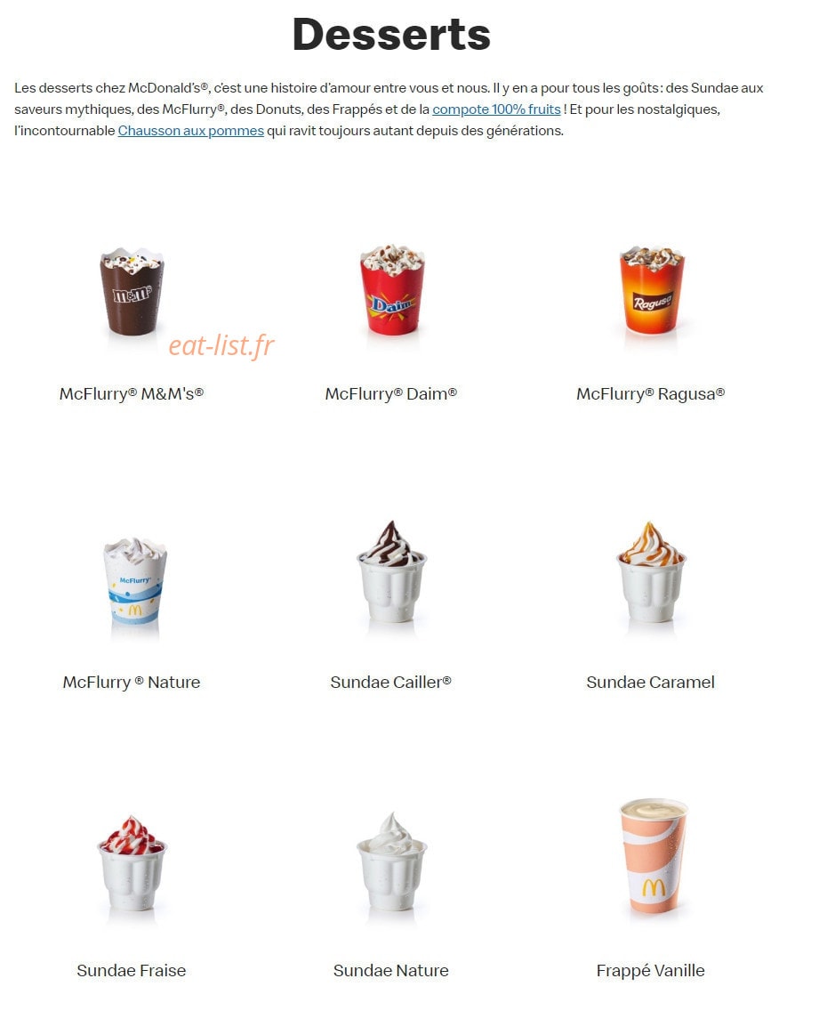 Mc Donald's — carte page 18