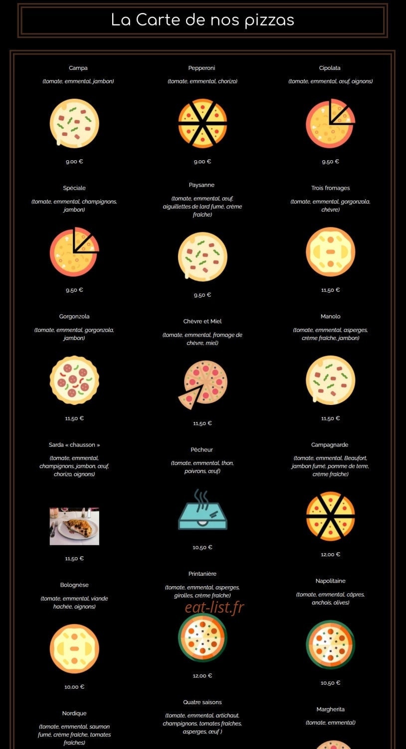Pizza Sarda — carte page 1
