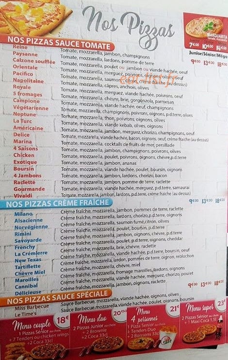 Pizza time's 51 — carte page 1