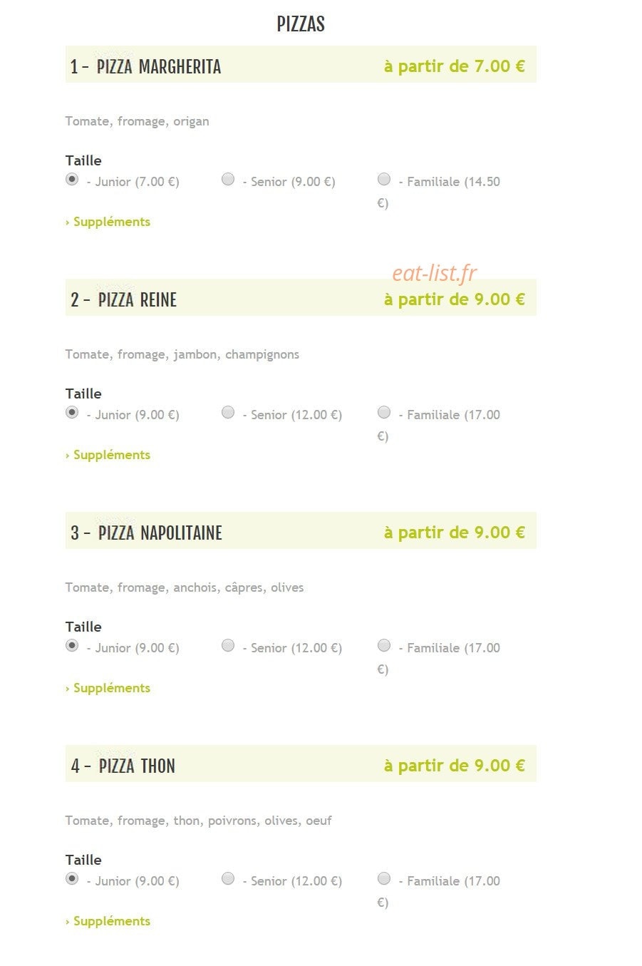 Pizzeria Del Mondo — carte page 1
