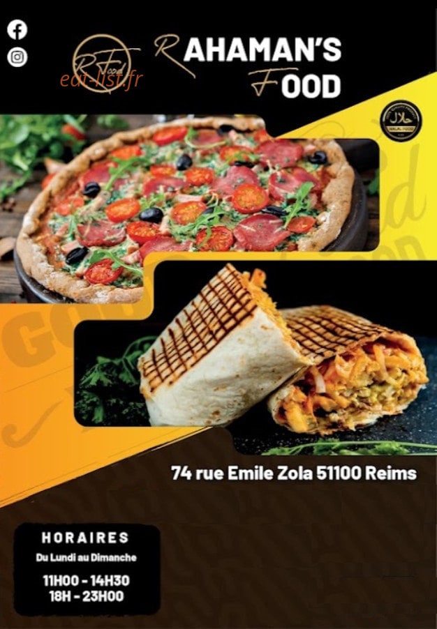Rahaman's Food — carte page 1