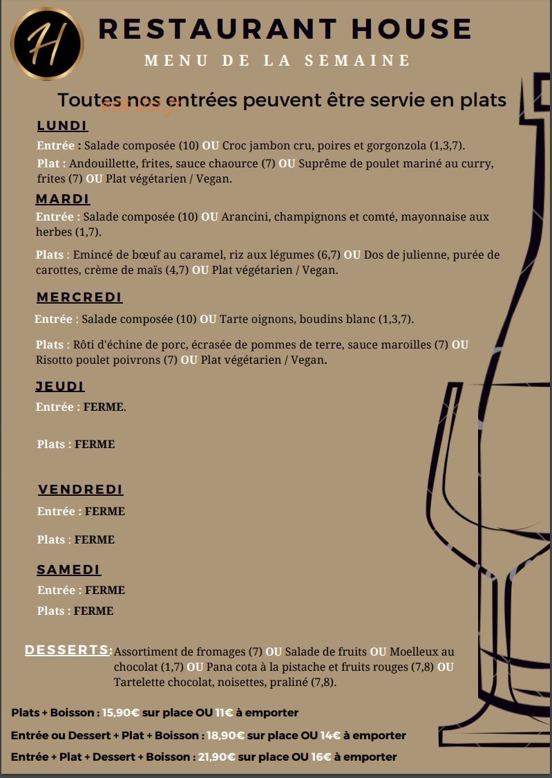 Restaurant House — carte page 1