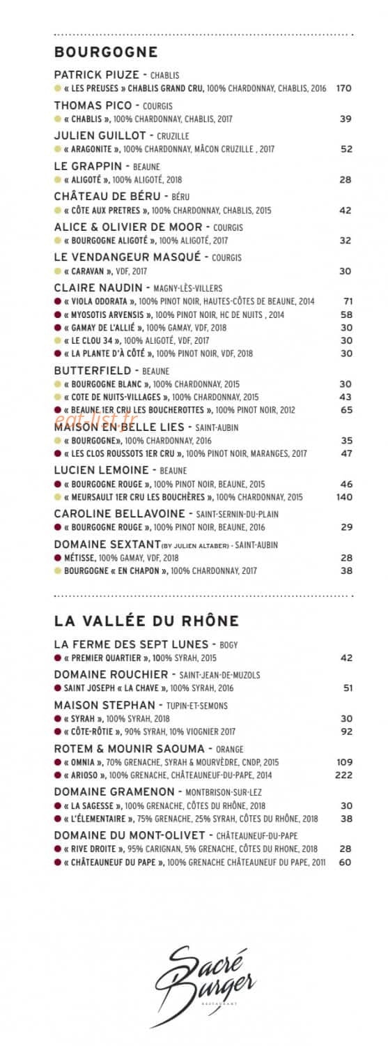 Sacré Burger — carte page 2