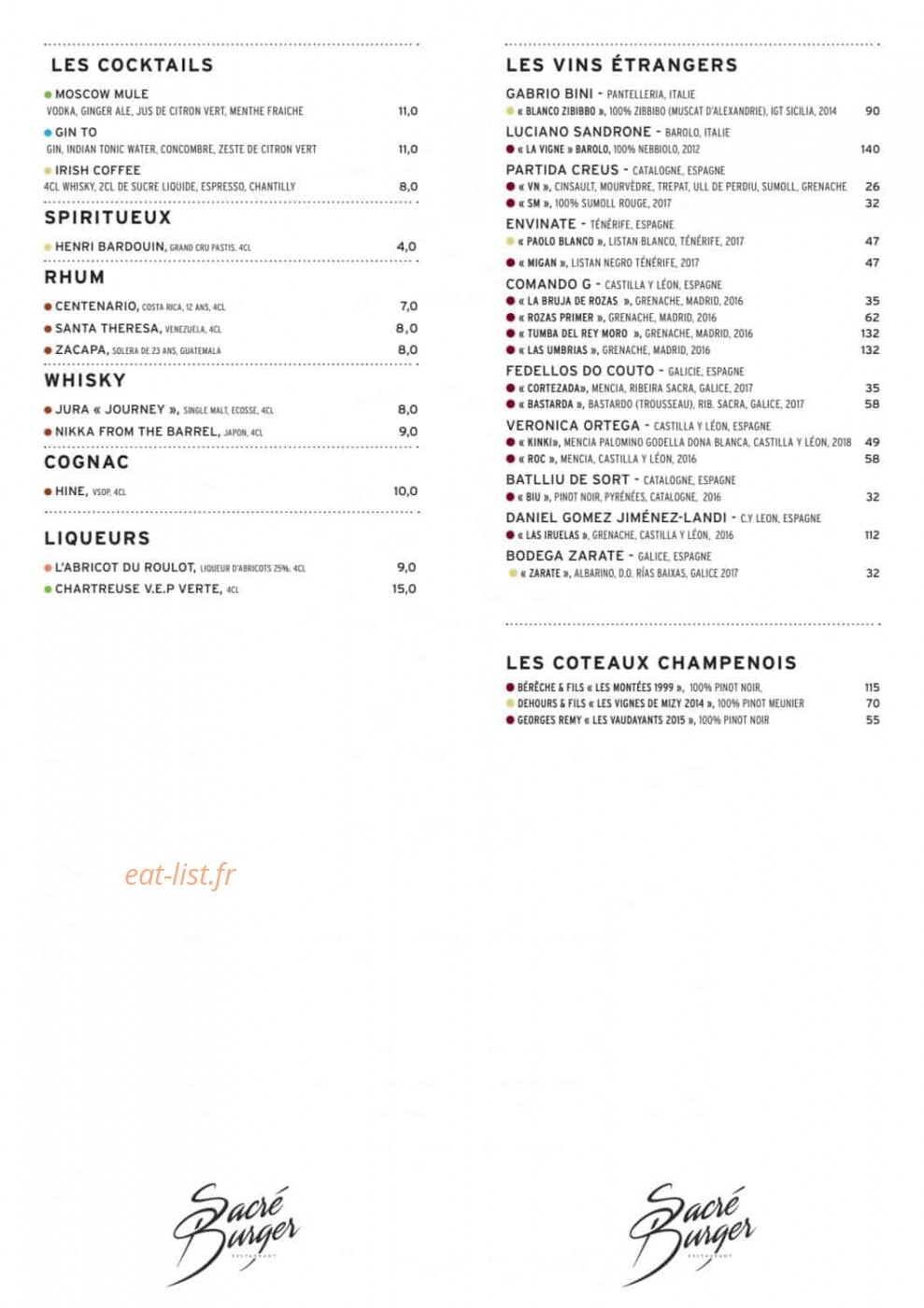 Sacré Burger — carte page 4