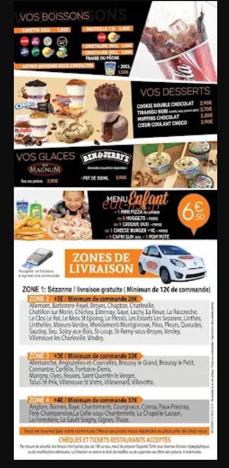 Carte et menu de Duo Pizza à Sezanne — Desserts, glaces...