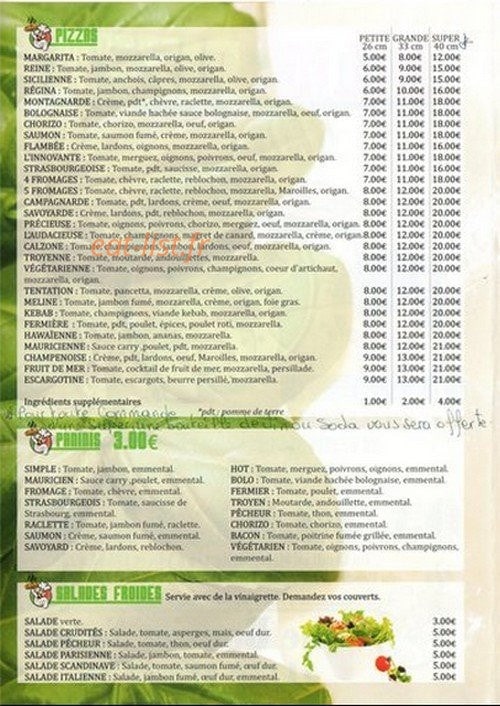 méline pizza — carte page 2