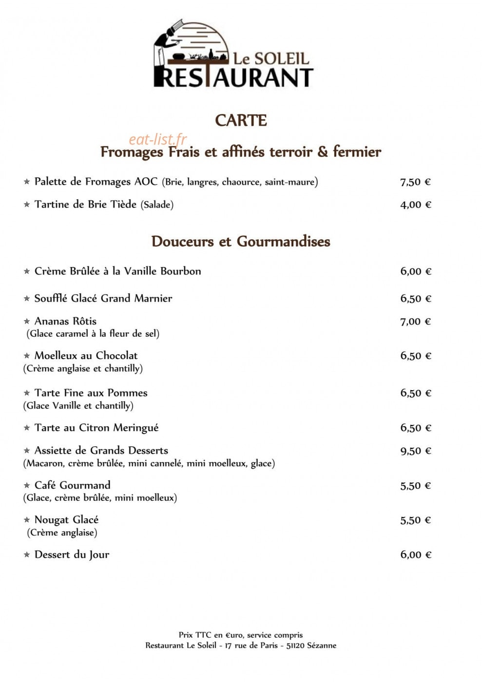 Resto Le Soleil — carte page 7
